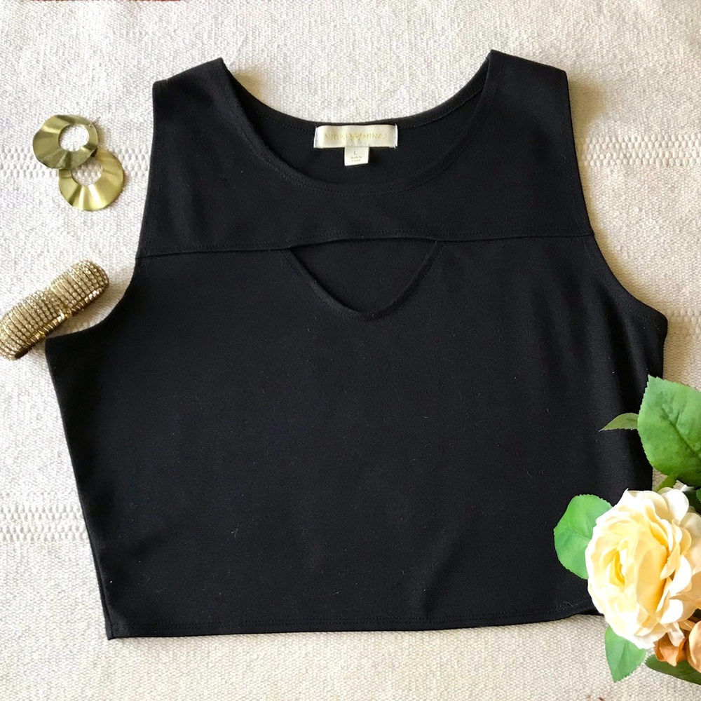NICKI MINAJ Solid Black Peekaboo Crop Top with Cutout
Crew Neck T-Shirt L Large